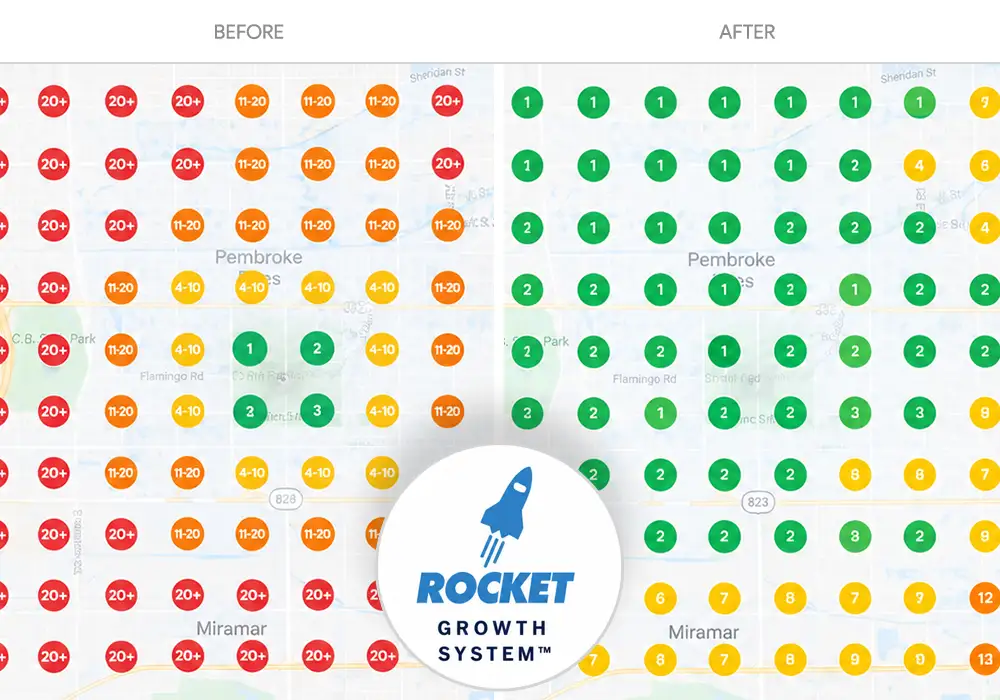 Local SEO before and after — Rocket Growth System heat map