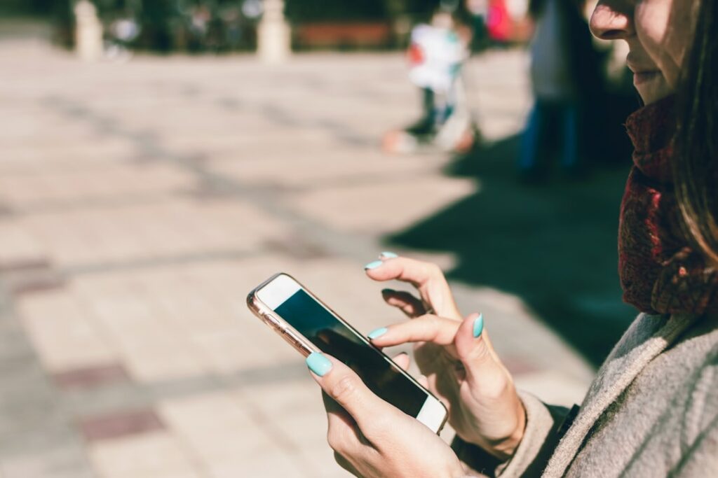 Woman scrolling and scanning content quickly on her smartphone